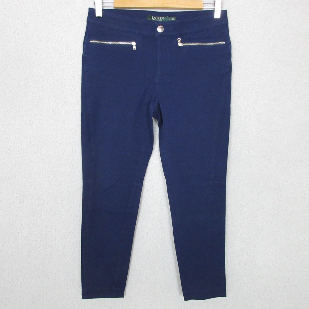 Lauren Ralph Lauren Womens Ponte Knit Navy Blue Zipper Pocket Pants